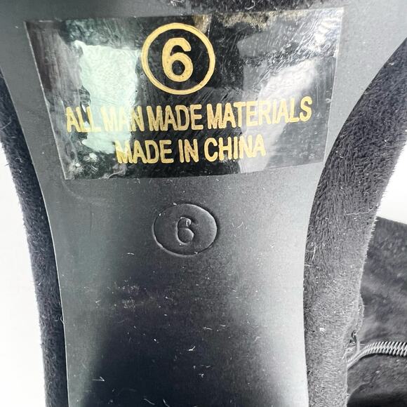 Olivia Fargiano Womens 6 Over the Knee Peep Toe Sueded Fabric Heeled Boot Black - Picture 5 of 8